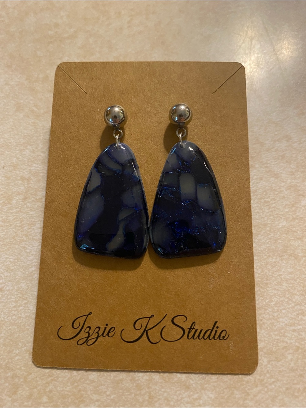 Deep Blue Marbled Drop Earrings